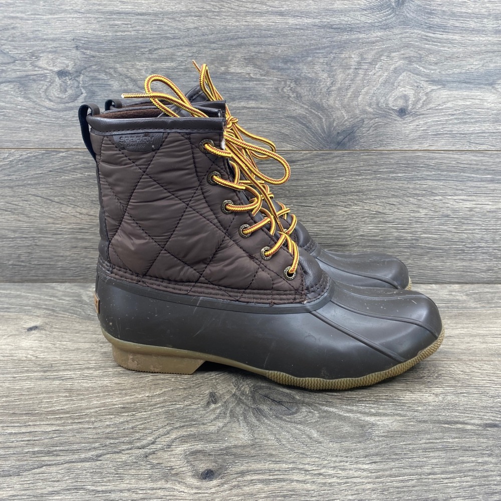 Sperry Duck Boots Mens Size 9 Brown Quilted Nylon STS24866 Water Resistant